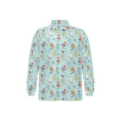 Ski Fox Cute Print Design LKS303 Long Sleeve Polo Shirt For Men's