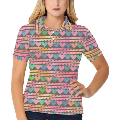 Heart Pattern Print Design HE010 Women's Polo Shirt