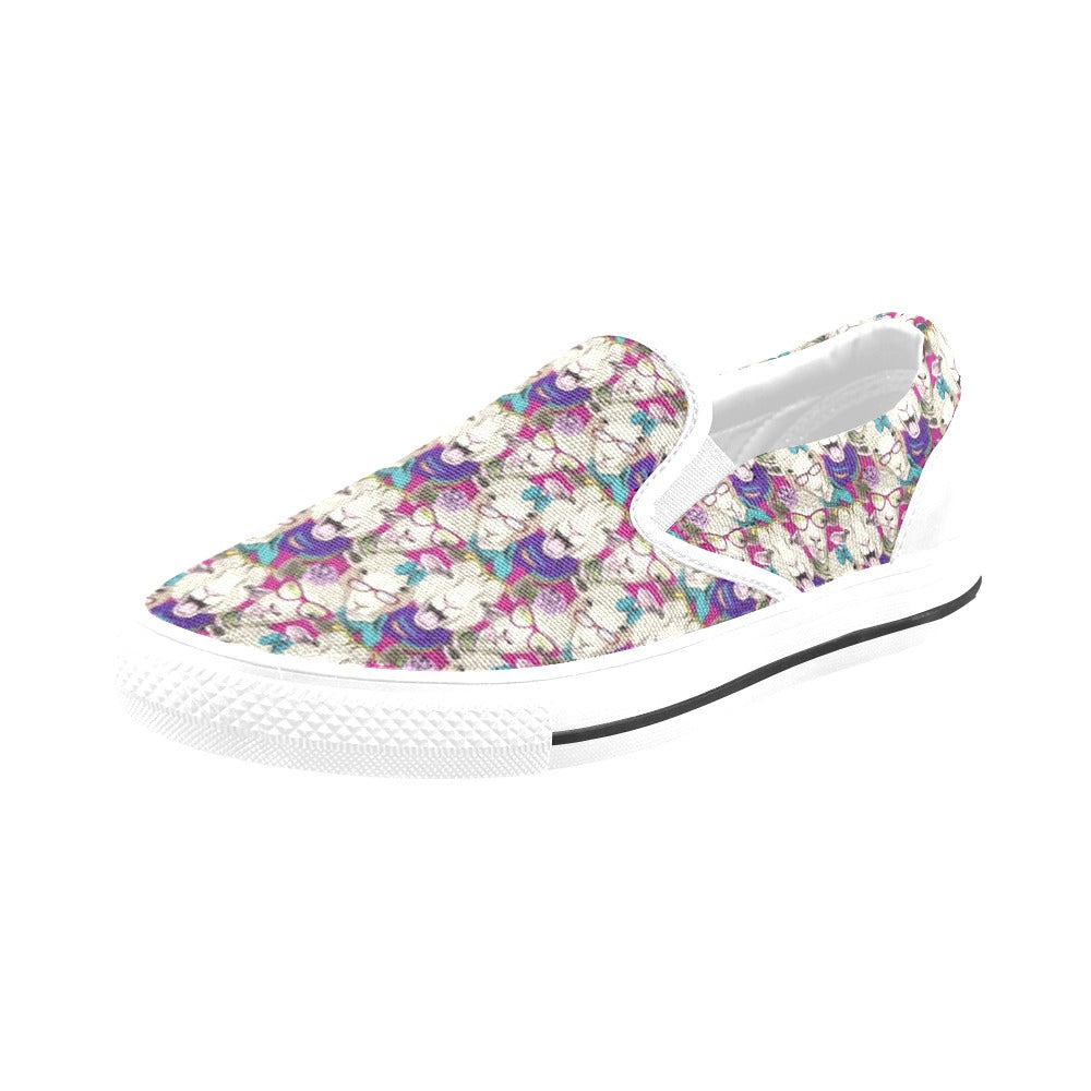 Sheep Print Design LKS403 White Slip Ons Canvas Women's Shoes