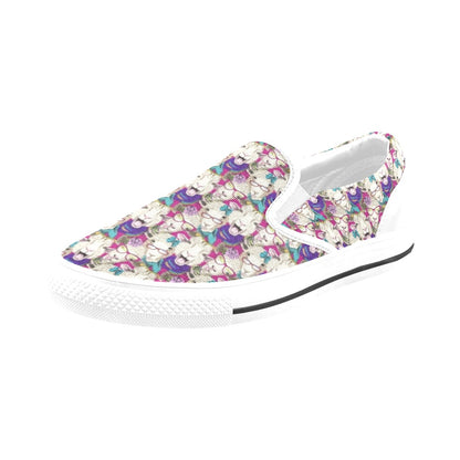 Sheep Print Design LKS403 White Slip Ons Canvas Women's Shoes