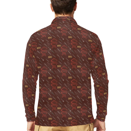 Barbecue Pattern Print Design 01 Long Sleeve Polo Shirt For Men's