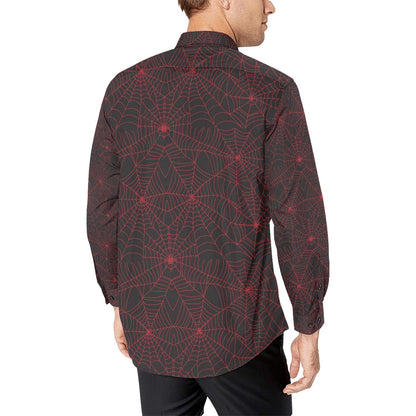 Spider Web Red Print Design LKS302 Men's Long Sleeve Dress Shirt