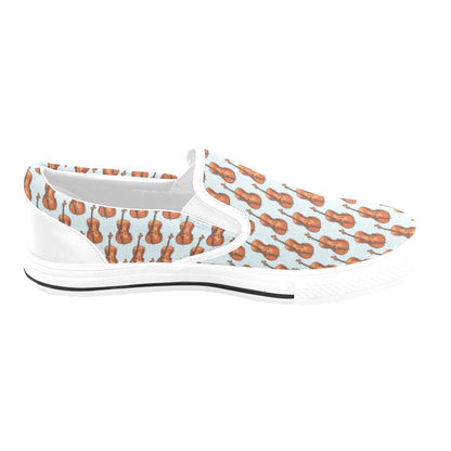 Violin Print Design LKS406 White Slip Ons Canvas Women's Shoes