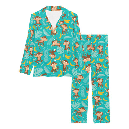 Monkey Happy Design Themed Print Women's Long Pajama Set