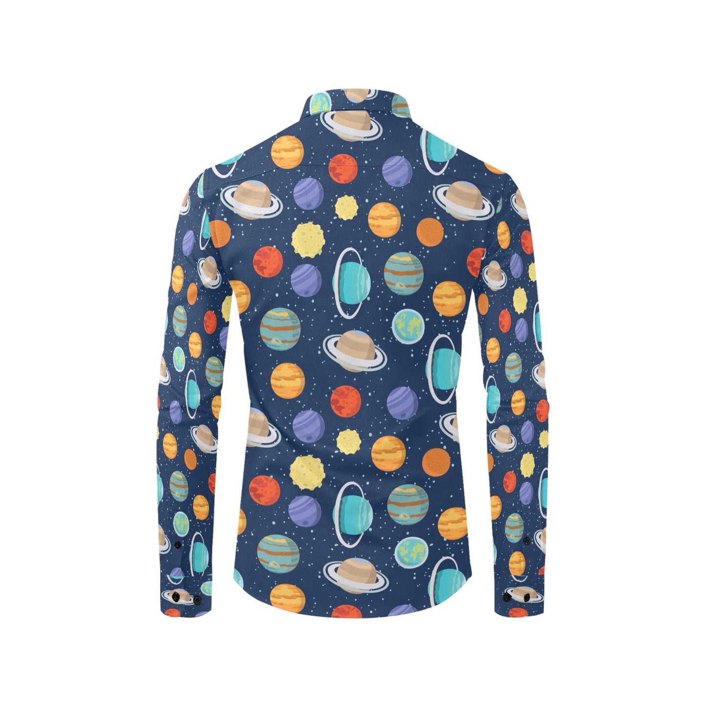 Planet With Star Print Design LKS303 Men's Long Sleeve Dress Shirt