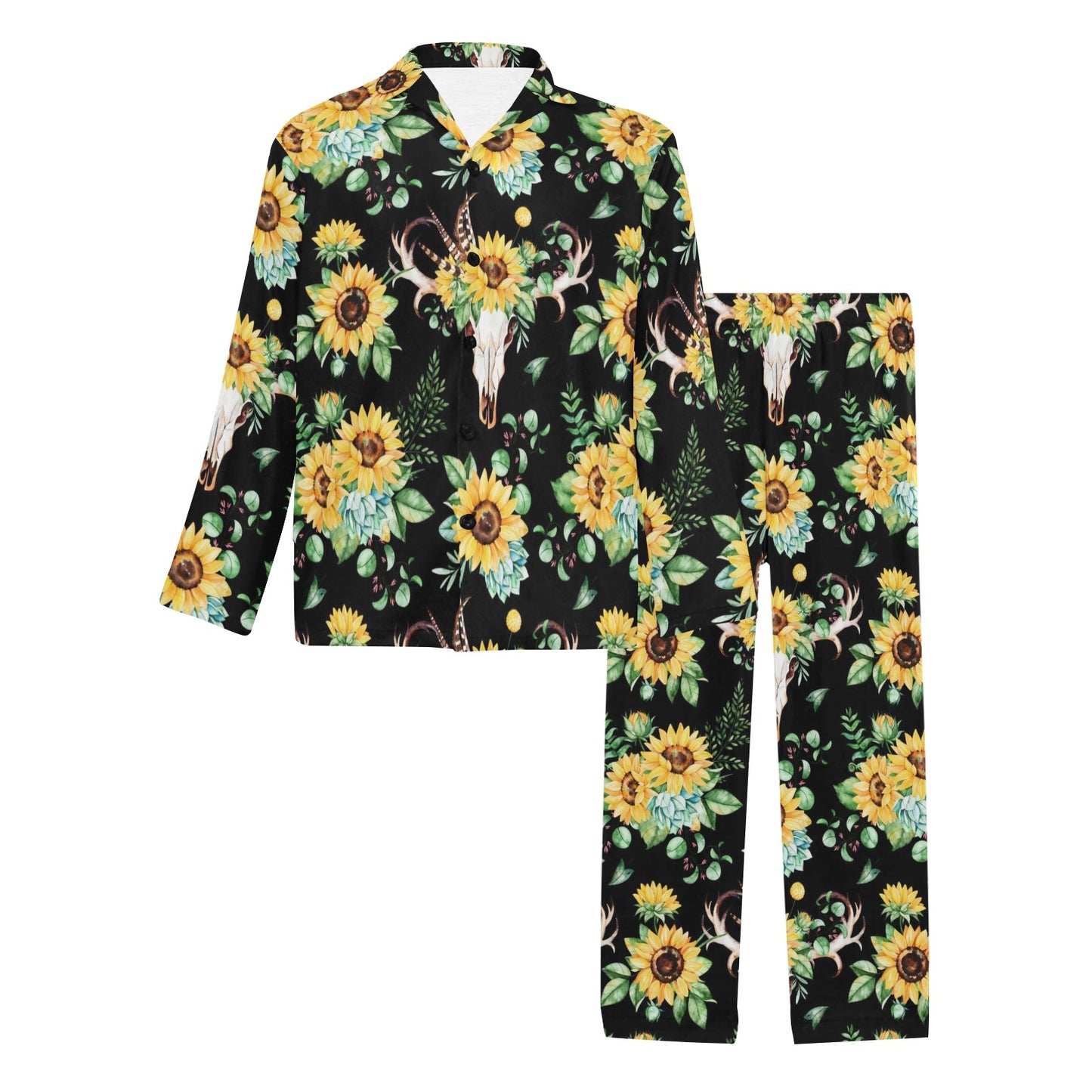 Sunflower Pattern Print Design SF08 Men's Long Pajama Set