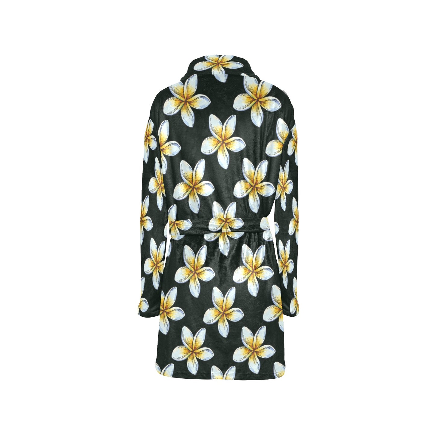 White Plumeria Pattern Print Design PM022 Women's Fleece Robe