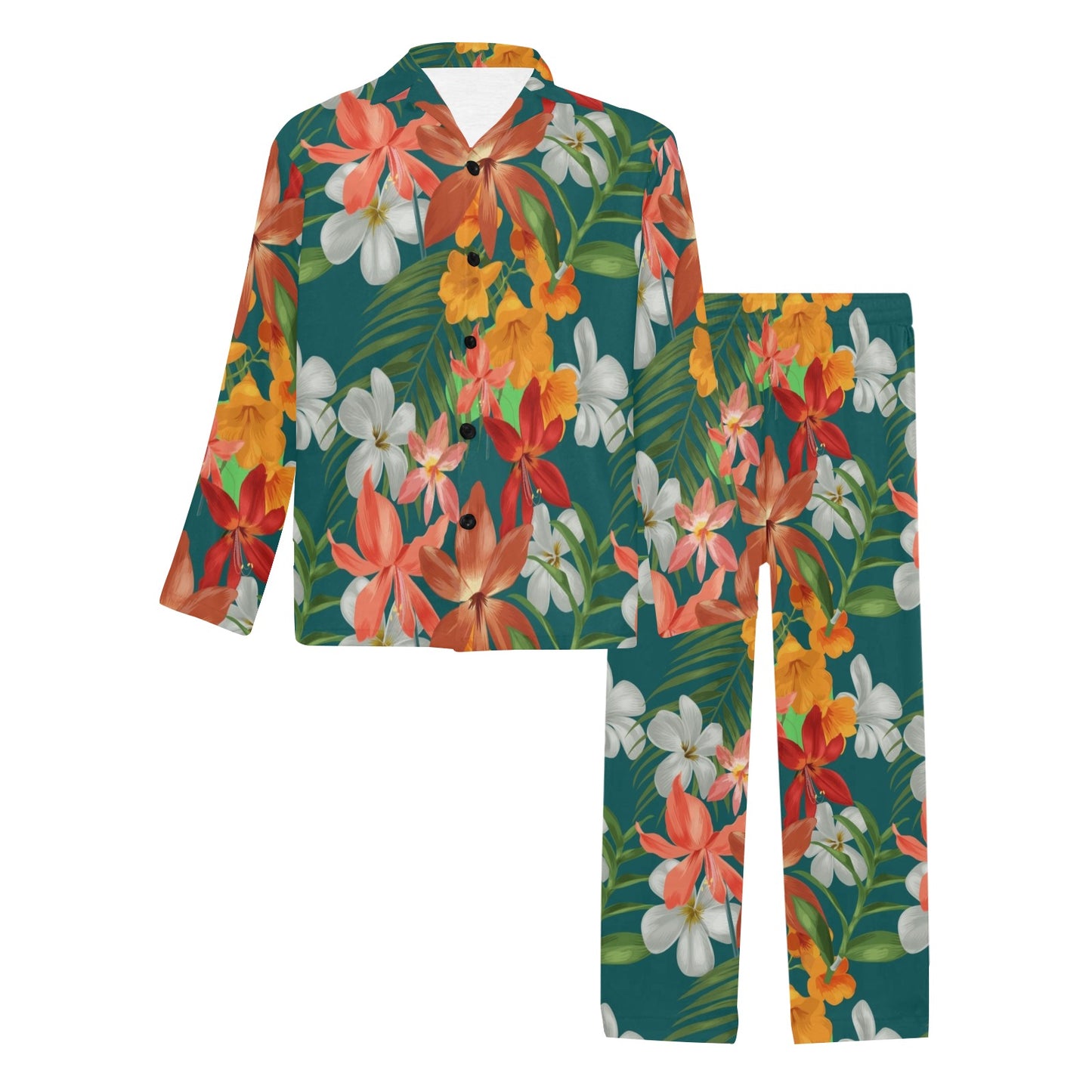 Amaryllis Pattern Print Design AL06 Men's Long Pajama Set