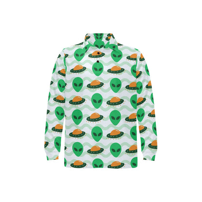 Alien UFO Pattern Print Design 04 Long Sleeve Polo Shirt For Men's