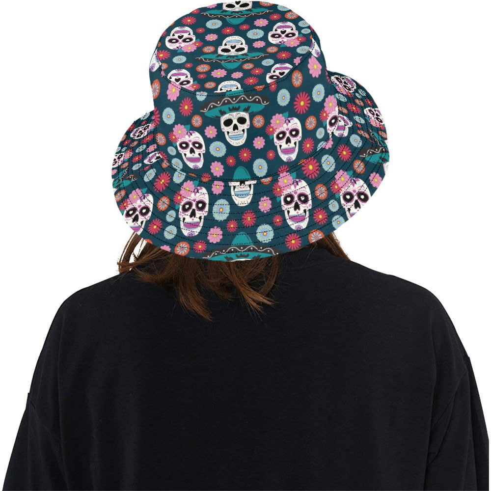 Sugar Skull Print Design LKS308 Unisex Bucket Hat