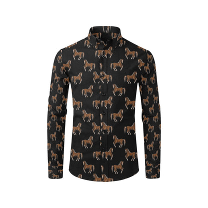 Horse Print Design LKS3010 Men's Long Sleeve Dress Shirt