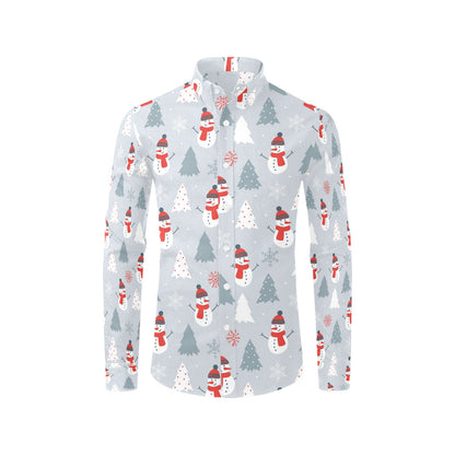 Snowman Print Design LKS302 Men's Long Sleeve Dress Shirt