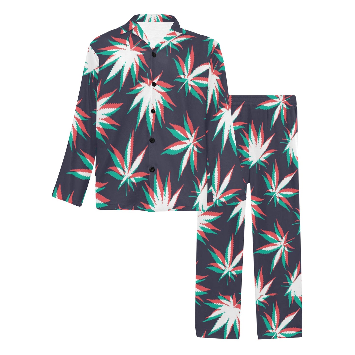 Pot Leaf Pattern Print Design A01 Men's Long Pajama Set