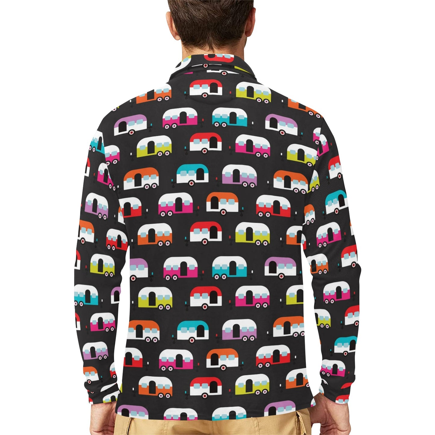 Camper Caravan Pattern Long Sleeve Polo Shirt For Men's