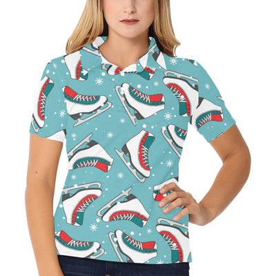 Ice Skate Pattern Print Design 03 Women's Polo Shirt