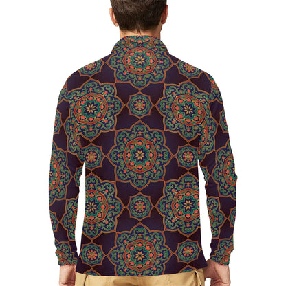 Medallion Pattern Print Design 03 Long Sleeve Polo Shirt For Men's