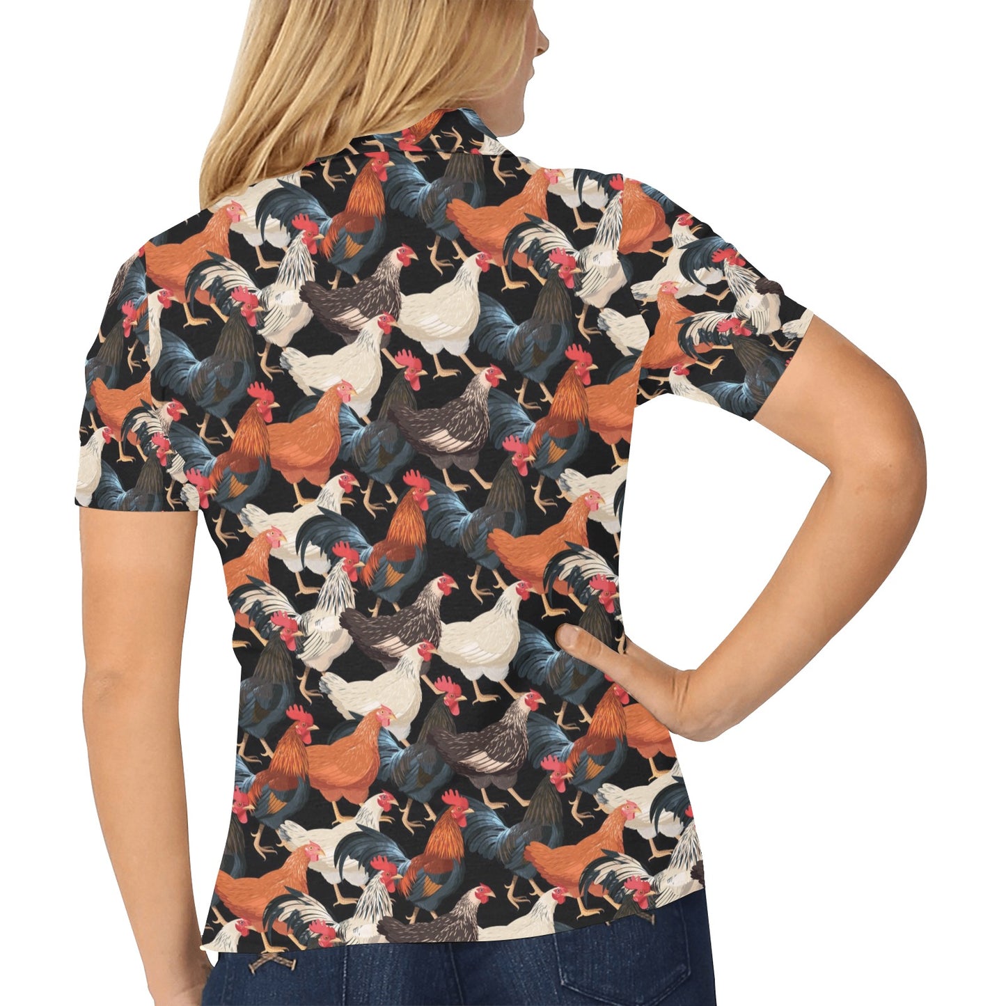 Chicken Print Pattern Women's Polo Shirt