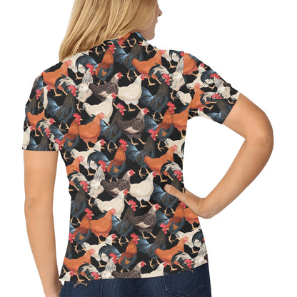 Chicken Print Pattern Women's Polo Shirt