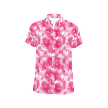 Tie Dye Pink Print Design LKS304 Men Short Sleeve Button Up Shirt