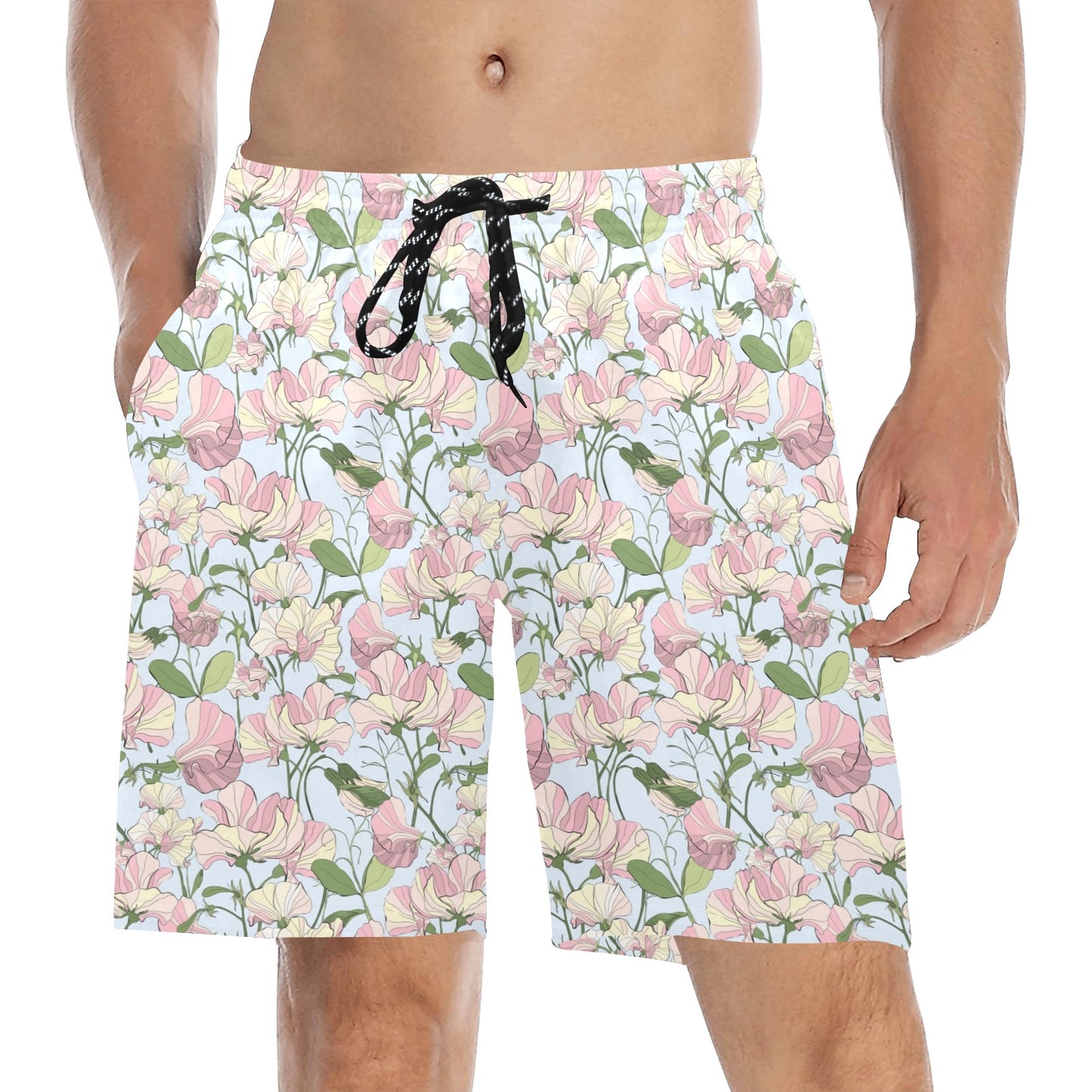 Sweet Pea Print Design LKS304 Men's Swim Trunks Beach Shorts
