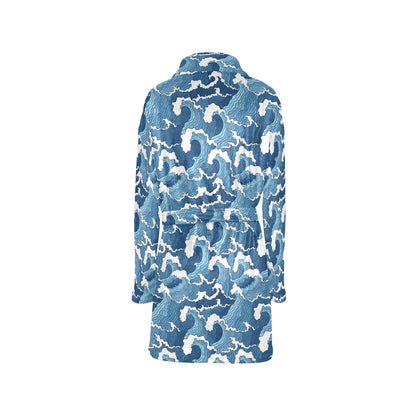 Wave Themed Pattern Print Women's Fleece Robe