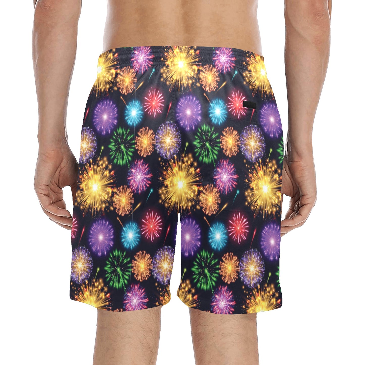 Firework Print Design LKS305 Men's Swim Trunks Beach Shorts