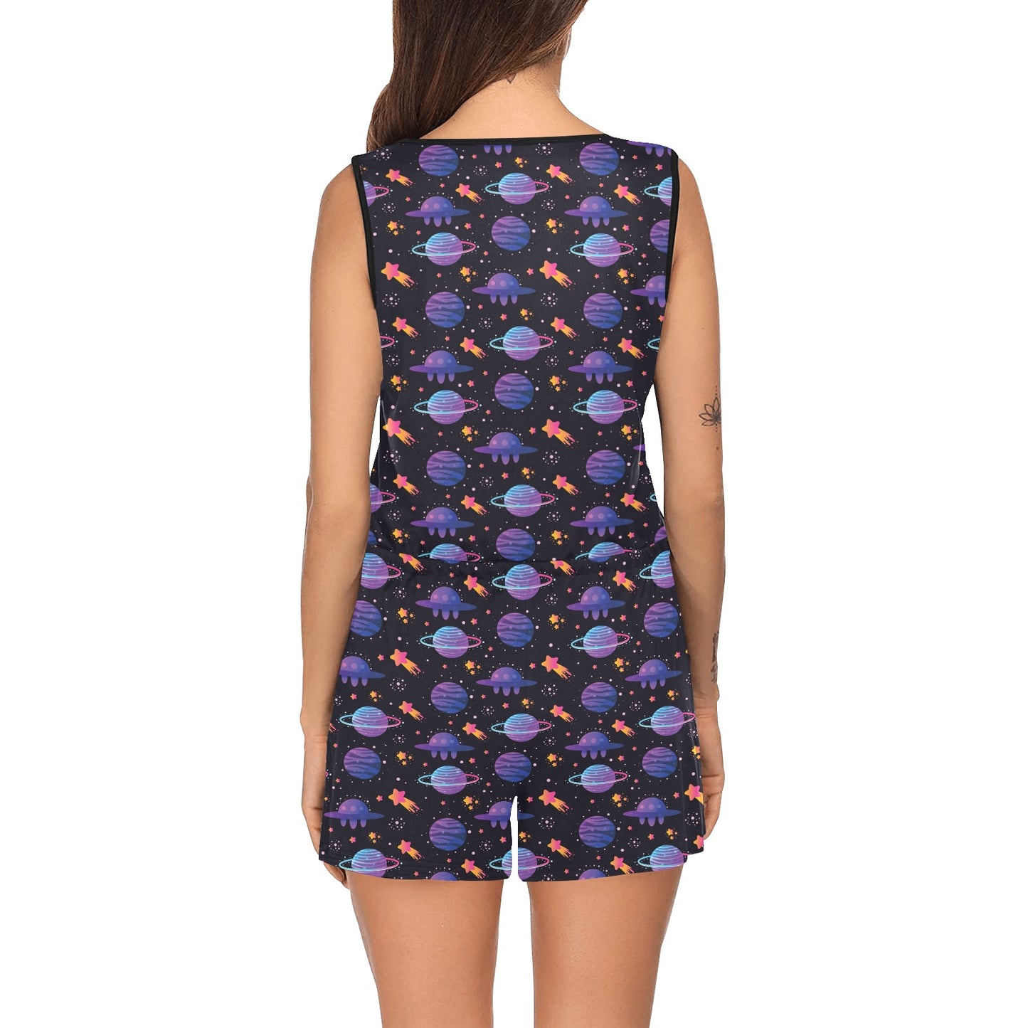 UFO Star Galaxy Print Design LKS308 Women's Sleeveless Romper