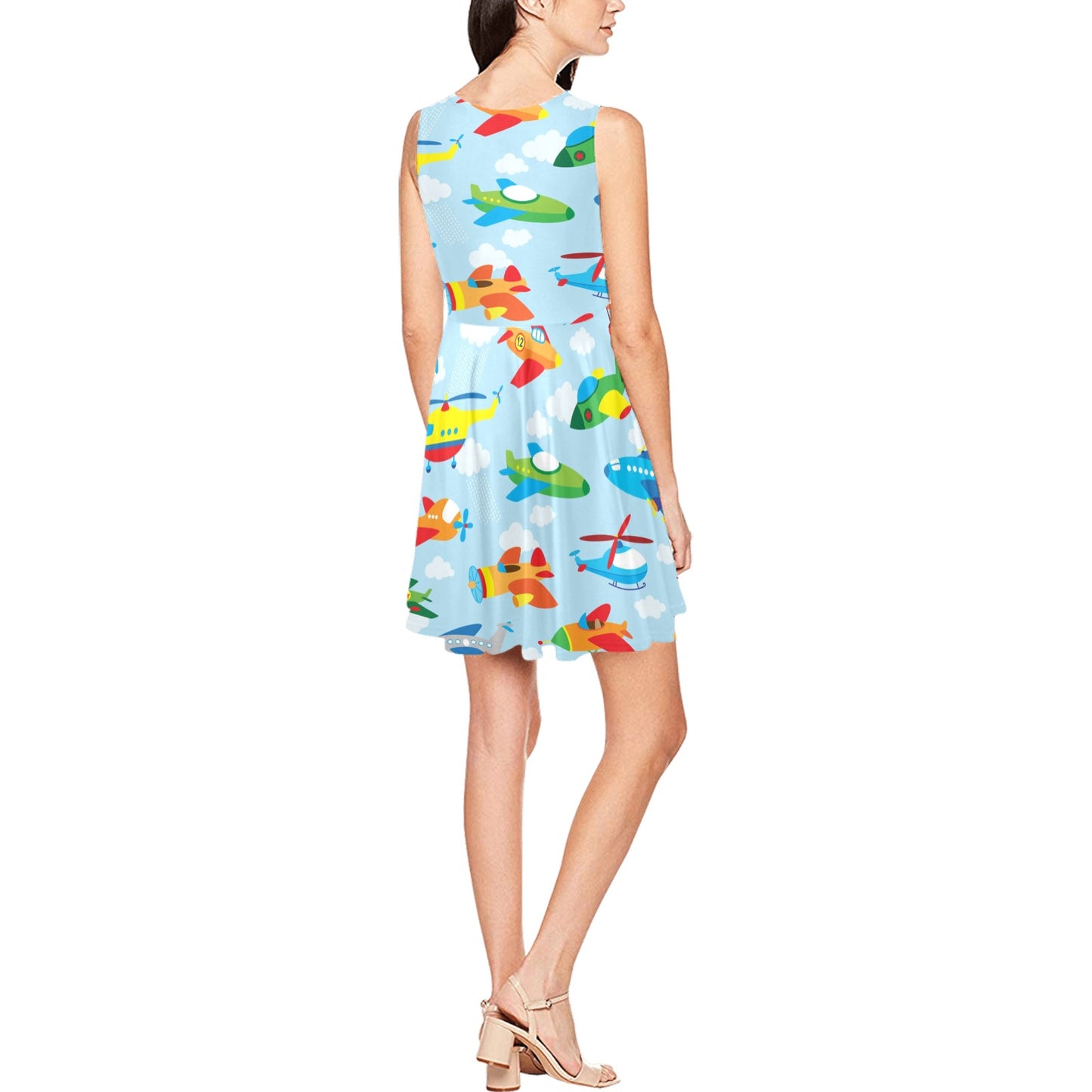 Airplane Colorful Pattern Print Design 01 Sleeveless Dress