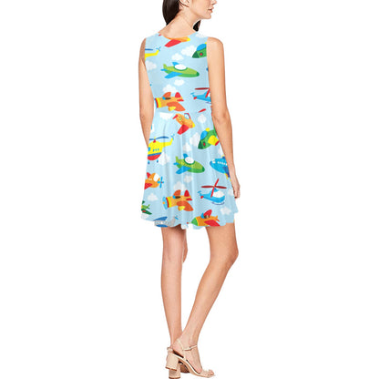 Airplane Colorful Pattern Print Design 01 Sleeveless Dress