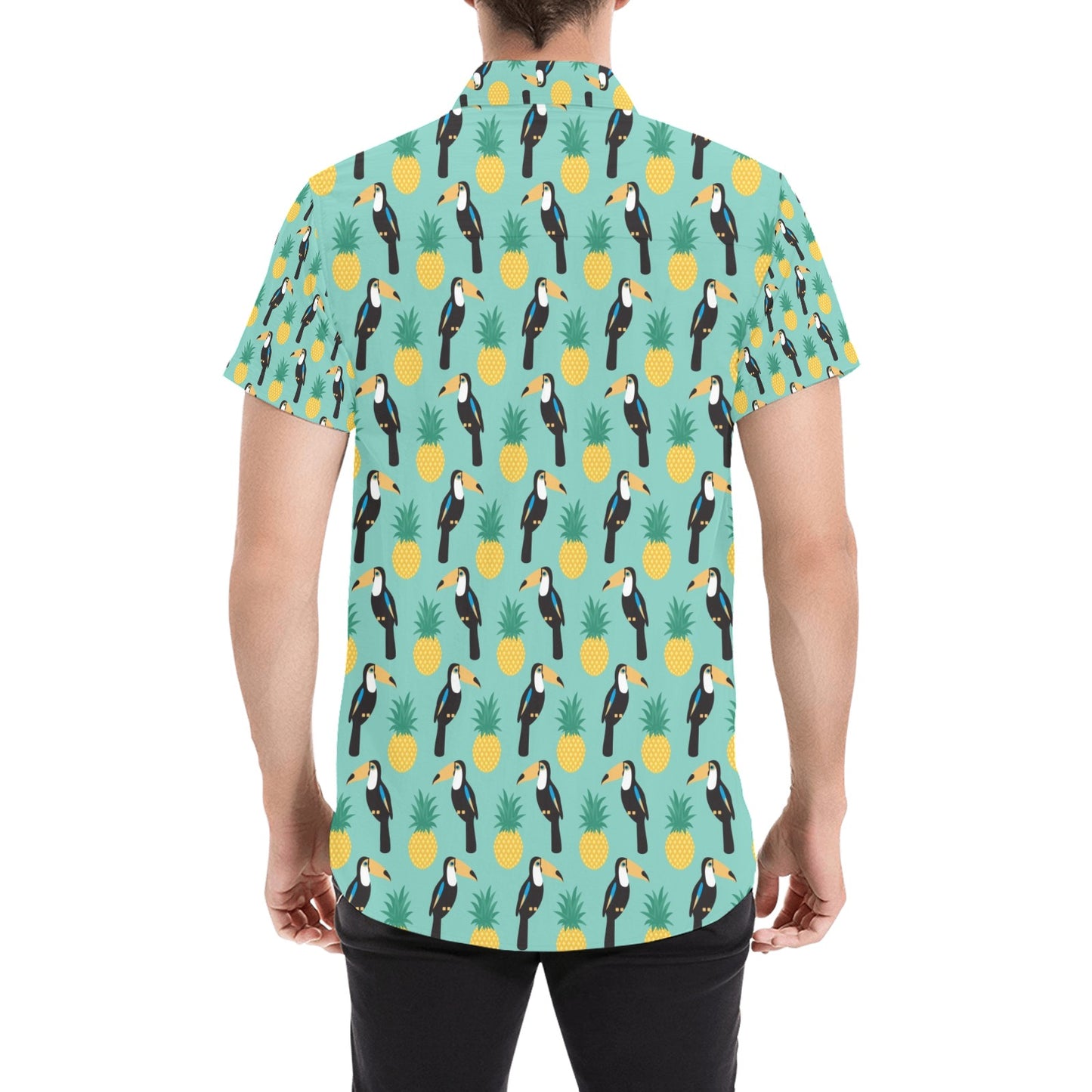 Toucan Print Design LKS301 Men Short Sleeve Button Up Shirt