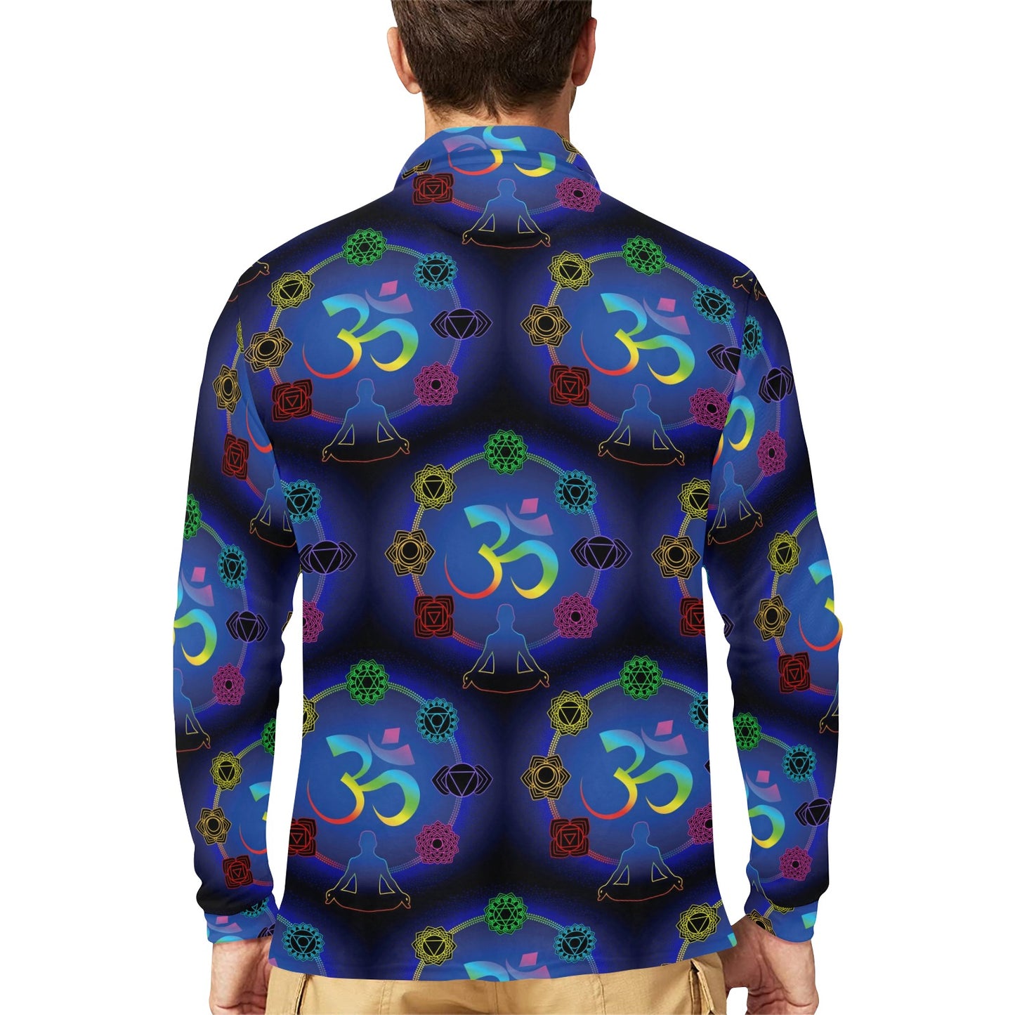 Chakra Zen Yoga OM Long Sleeve Polo Shirt For Men's