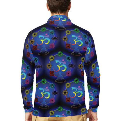 Chakra Zen Yoga OM Long Sleeve Polo Shirt For Men's