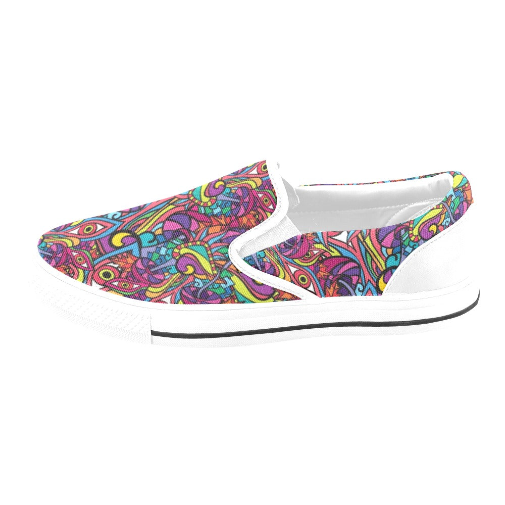 Trippy Print Design LKS302 White Slip Ons Canvas Women's Shoes