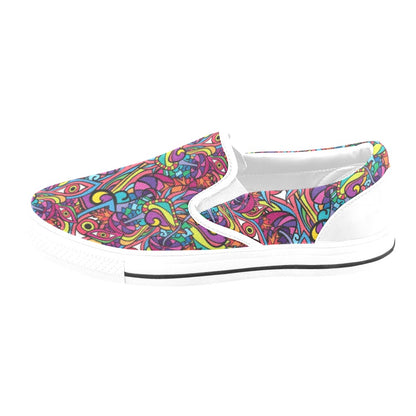Trippy Print Design LKS302 White Slip Ons Canvas Women's Shoes