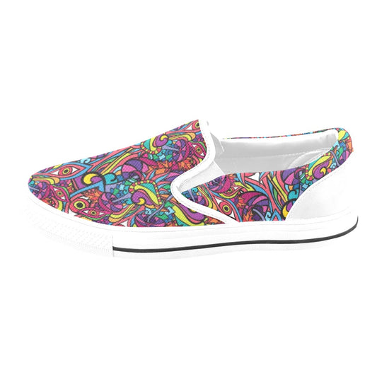 Trippy Print Design LKS302 White Slip Ons Canvas Women's Shoes