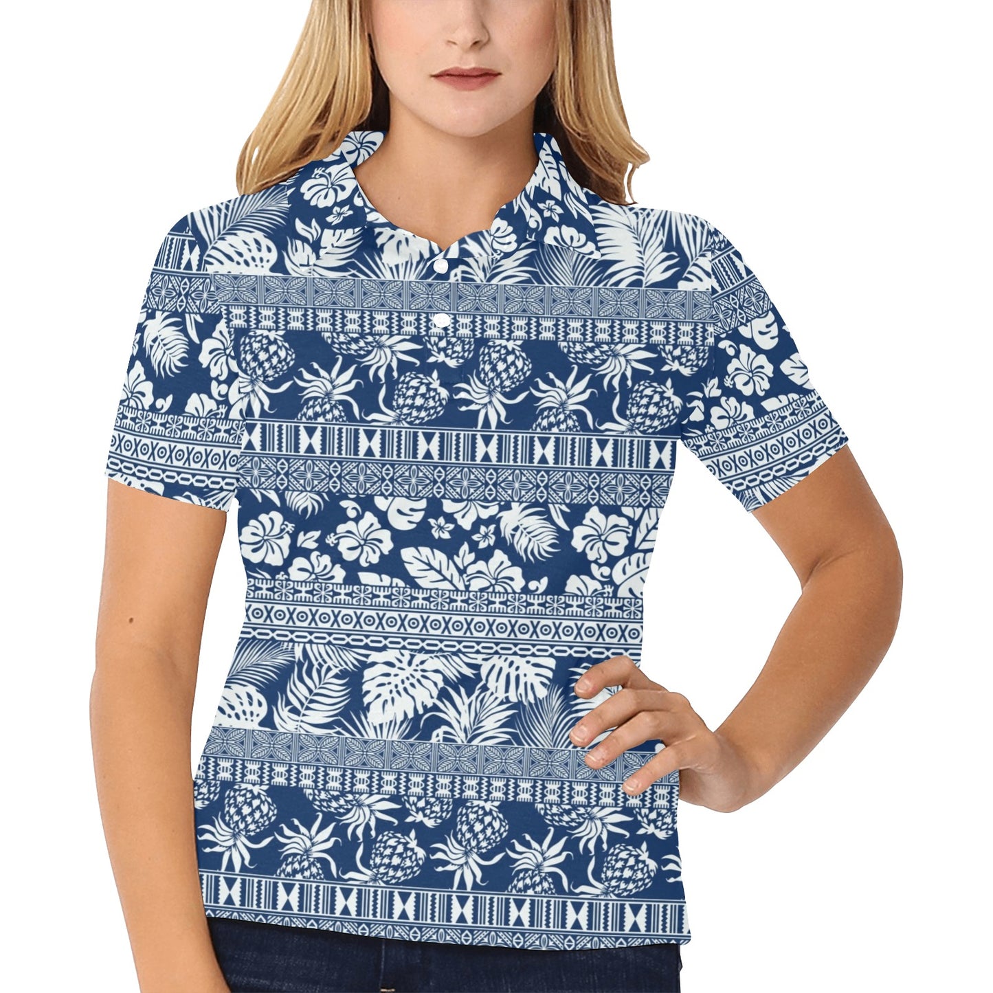 Hawaiian Themed Pattern Print Design H020 Women's Polo Shirt