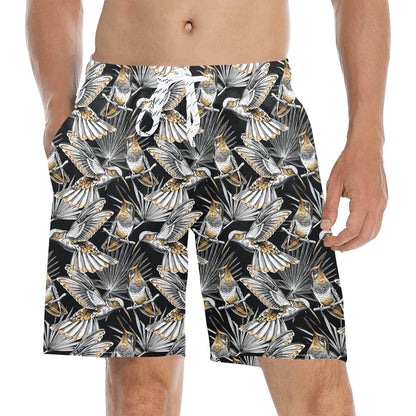 Hummingbird Gold Design Themed Print Men's Swim Trunks Beach Shorts