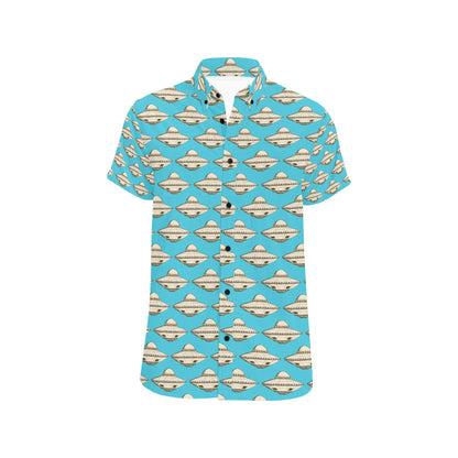UFO Print Design LKS301 Men Short Sleeve Button Up Shirt