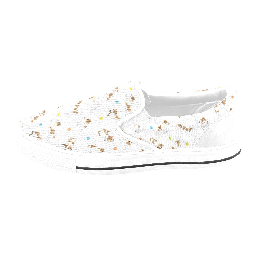 Russell Terriers With Balls Print Design LKS307 White Slip Ons Canvas Women's Shoes