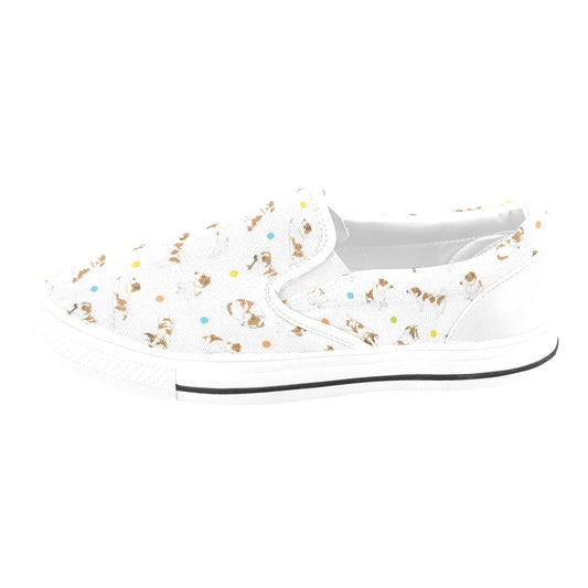 Russell Terriers With Balls Print Design LKS307 White Slip Ons Canvas Women's Shoes