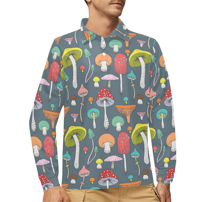 Mushroom Pattern Print Design A03 Long Sleeve Polo Shirt For Men's
