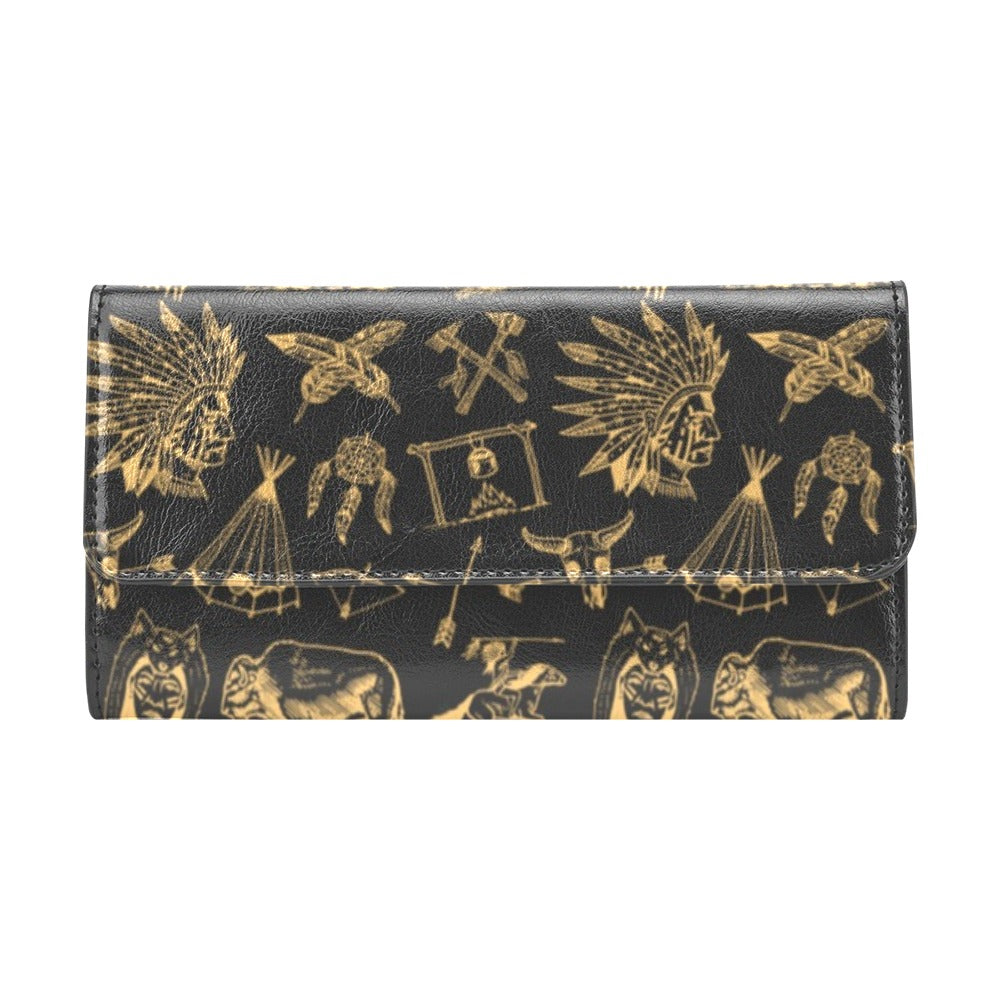 American indian Gold Style Women's Trifold Wallet