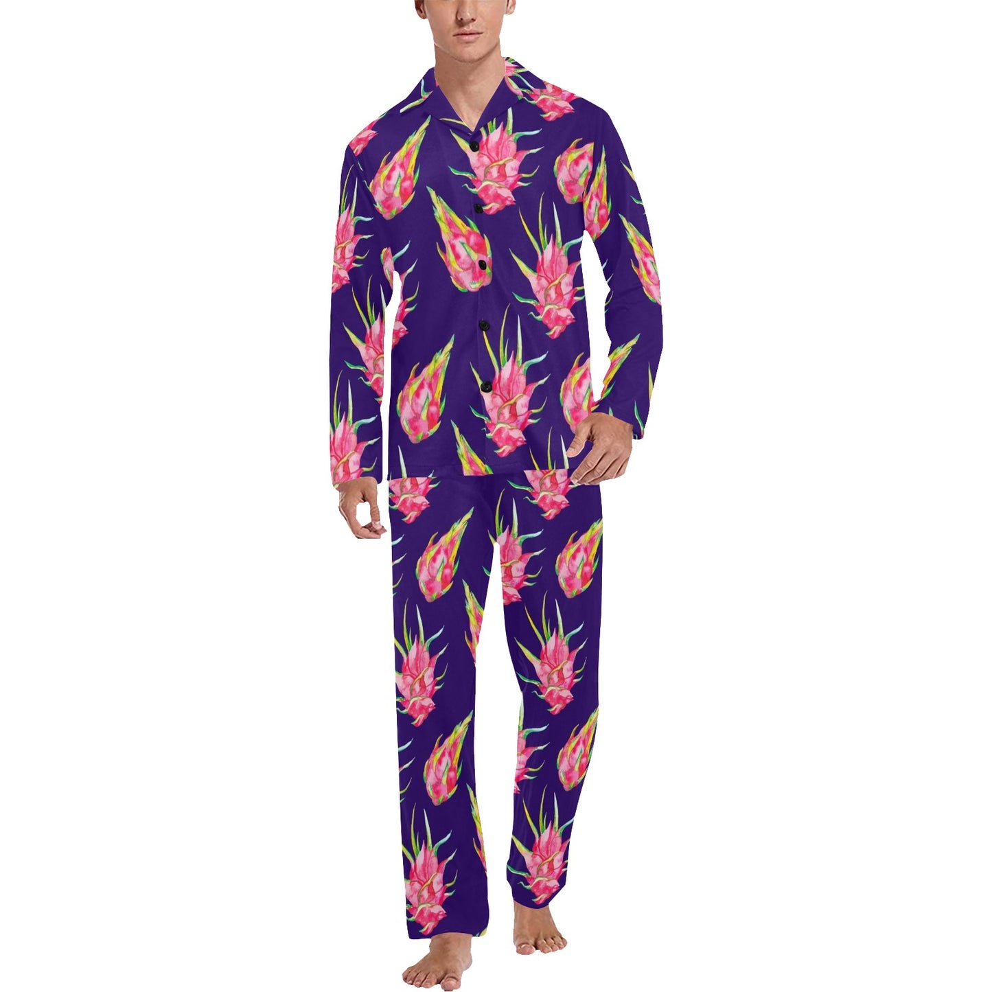 Dragonfruit Pattern Print Design DF02 Men's Long Pajama Set
