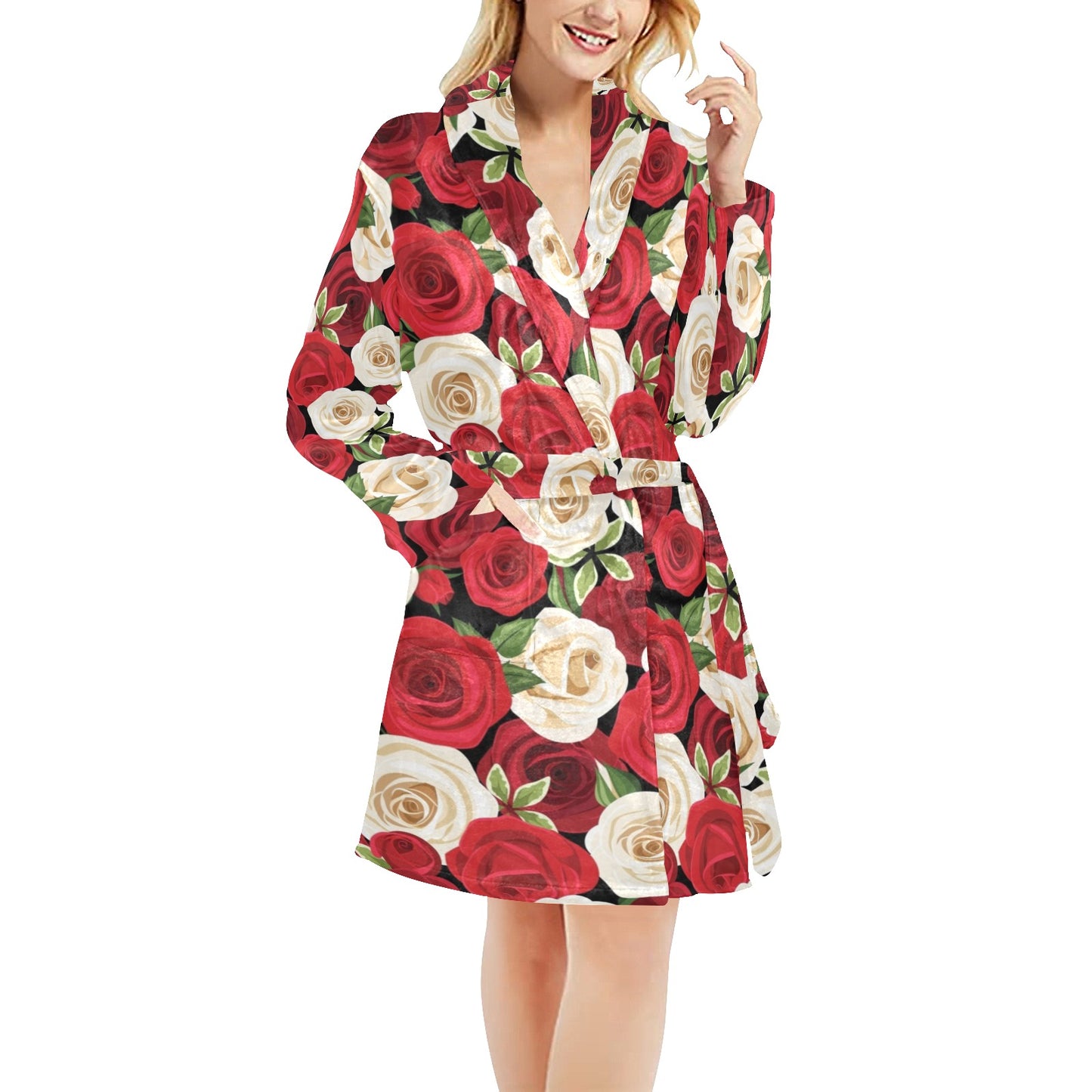 Rose Pattern Print Design RO06 Women's Fleece Robe
