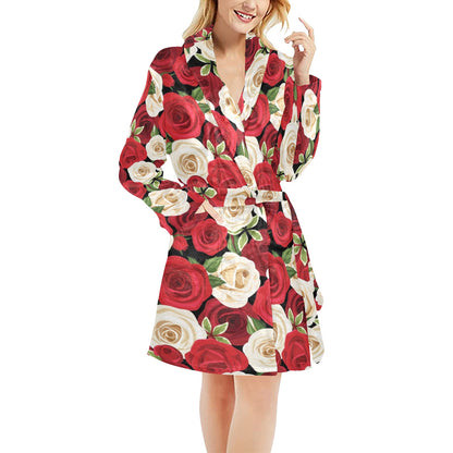 Rose Pattern Print Design RO06 Women's Fleece Robe