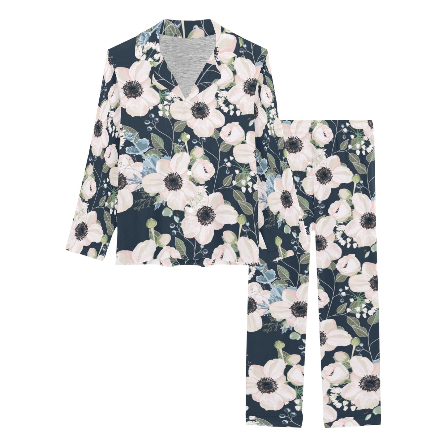 Anemone Pattern Print Design AM02 Women's Long Pajama Set