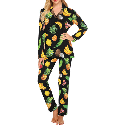 Tropical Fruits Pattern Print Design TF03 Women's Long Pajama Set