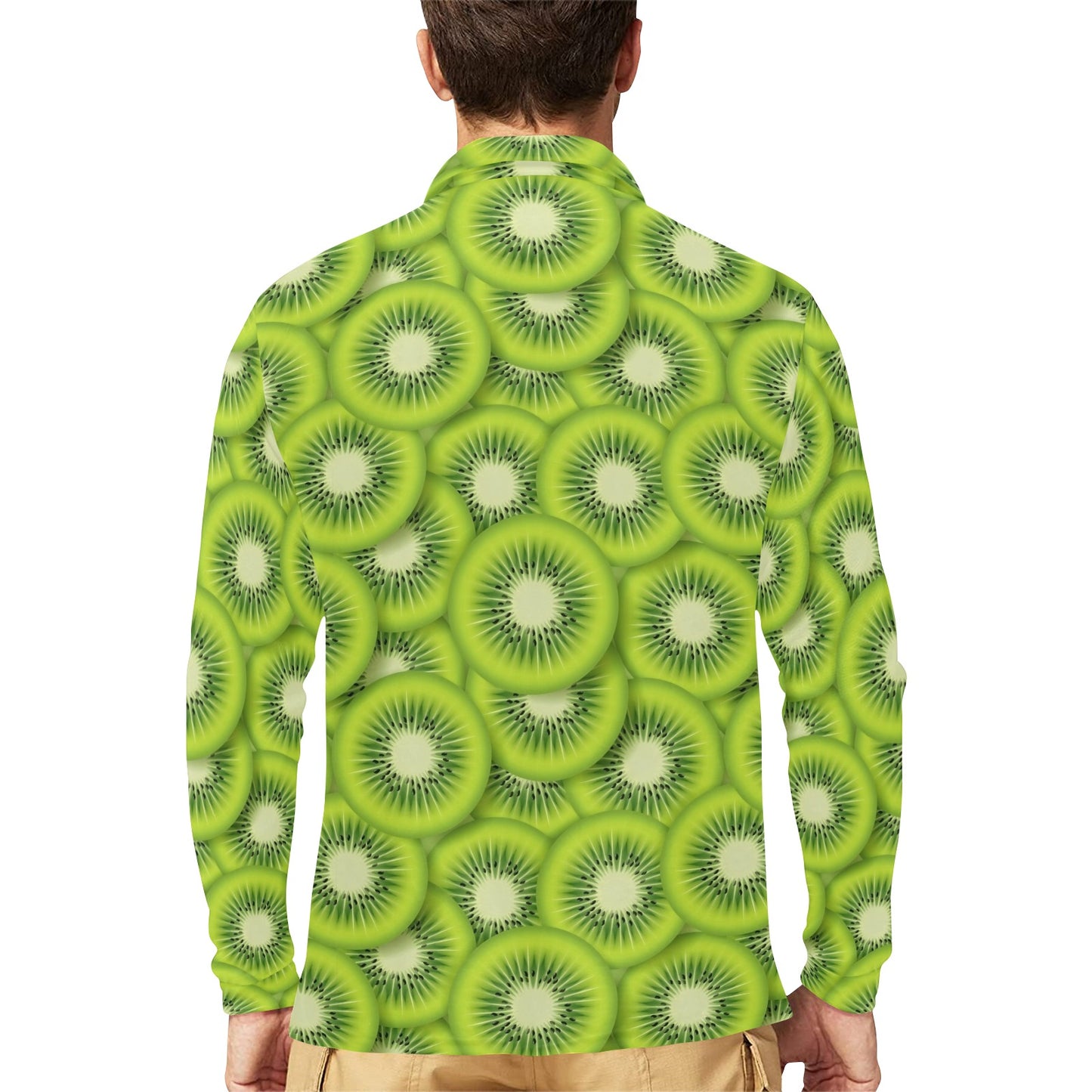 Kiwi Pattern Print Design KW01 Long Sleeve Polo Shirt For Men's