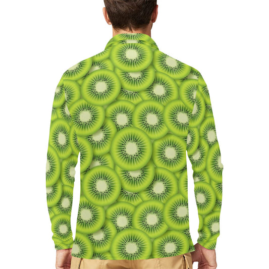 Kiwi Pattern Print Design KW01 Long Sleeve Polo Shirt For Men's