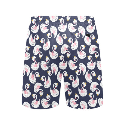 Swan Print Design LKS403 Men's Swim Trunks Beach Shorts